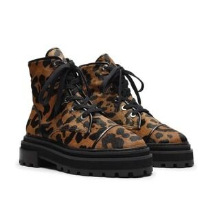 SCHUTZ‎ MAYLOVA LEOPARD CALF HAIR LACE UP COMBAT BOOTS NWOB WOMEN'S SIZE 7.5
